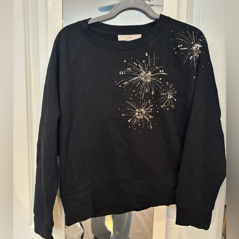 LOFT Black Sequin Firework Sweatshirt NWT Size Small